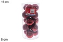 Pack 15 bolas burdeos brillo/mate cilindro 8 cm