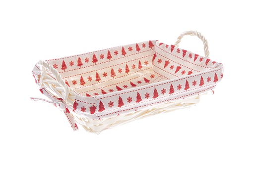 [122739] Cesto rettangolare in vimini naturale con tessuto natalizio 28x20 cm