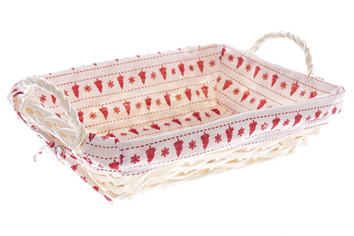 [122740] Cesto rettangolare in vimini naturale con tessuto natalizio 34x24 cm