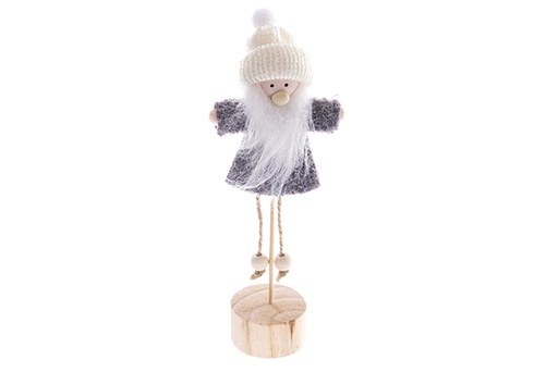 [122760] Figurine de Noël avec barbe en costume gris sur socle en bois 21 cm