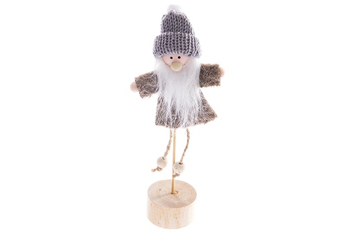 [122762] Christmas figure with beard in brown suit on wooden base 21 cm