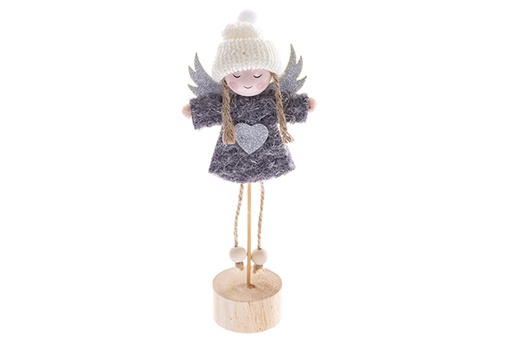 [122764] Figura Navidad ángel con traje gris en base madera 21 cm