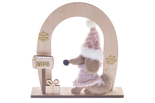 [122766] Wooden bow figure with dog Christmas 20 cm