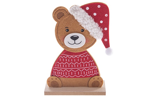 [122774] Figurine en feutre ours en peluche avec bonnet de Noël 20 cm