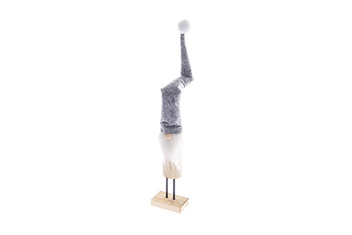 [122780] Figura gnomo madera con gorro jaspeado gris Navidad 23 cm
