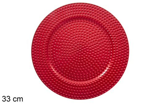 [122817] Red charger plate decorated with pearls 33 cm  