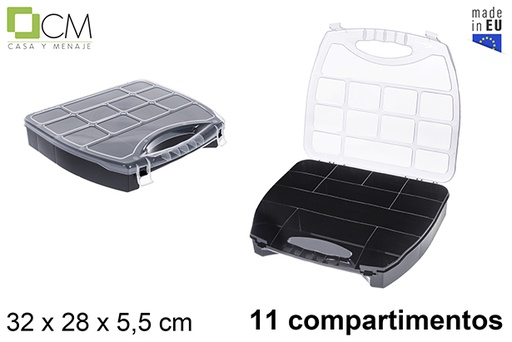 [122991] Scatola organizer in plastica 11 scomparti nero 32x28x5,5 cm