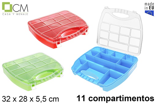 [122992] Caja plástico organizadora 11 compartimentos colores surtidos 32x28x5,5 cm