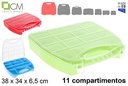 Caja plástico organizadora 11 compartimentos colores surtidos 38x34x6,5 cm