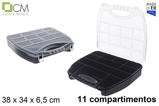 [122995] Black plastic organizer box with 11 compartments 38x34x6,5 cm