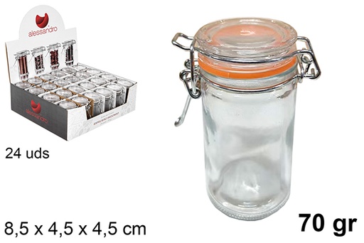 [123023] Pot en verre hermétique avec support à épices rond orange 70 gr.