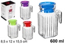 Jarra cristal agua tapa colores surtidos 600 ml