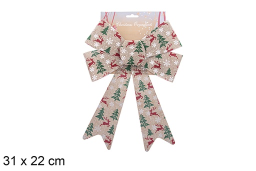 [123028] Sac à nœud de Noël décoré de rennes/arbres 31x22cm