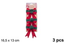 Pack 3 lazos navidad tela roja/verde 16.5x13cm