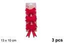 Pack 3 lazos navidad tela rojo 13x10cm