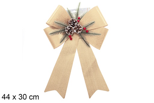[123047] Glitter gold Christmas bow decorated with pine cones 44x30 cm