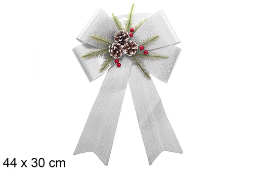 [123048] Lazo Navidad plata brillo decorado con piñas 44x30 cm