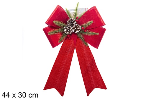[123049] Laço de Natal com glitter vermelho decorado com pinhas 44x30 cm