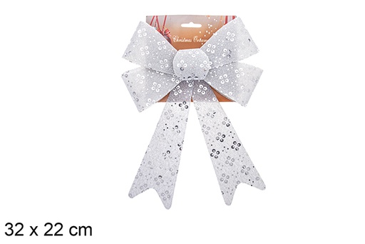 [123060] Noeud de Noël argenté décoré de paillettes 32x22cm