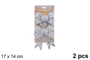 Pack 2 lazo navidad plata decorado brillo 17x14cm