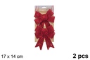 Pack 2 lazo navidad rojo decorado brillo 17x14cm