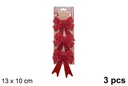 Pack 3 lazo navidad rojo decorado brillo 13x10cm