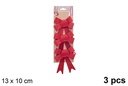 Pack 3 lazos navidad rojo efecto purpurina 13x10cm