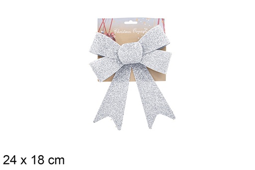 [123103] Shiny silver Christmas bow 23x13cm