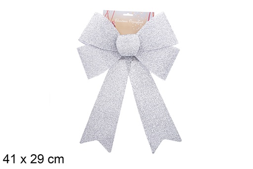 [123106] Shiny silver Christmas bow 23x13cm