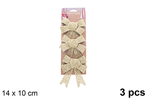 [123117] Pack 3 shiny gold Christmas bows 14x10cm