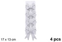 Pack 4 lazos navidad plata brillante 17x13cm