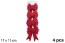 Pack 4 lazos navidad rojo brillante 17x13cm