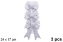 Pack 3 lazos navidad plata brillante 24x17cm