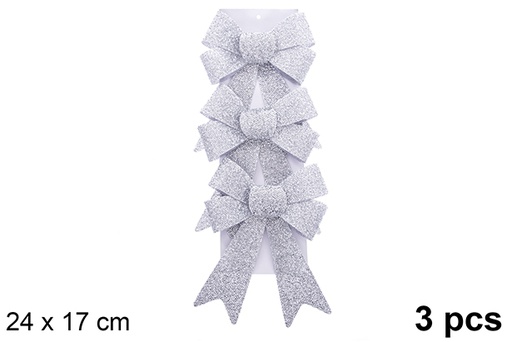 [123124] Pack 3 fiocchi natalizi argento lucido 24x17cm