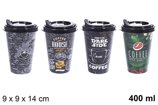 [123153] Bicchiere da caffè in plastica con coperchio 400 ml