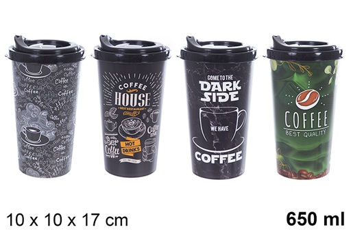 [123154] Bicchiere da caffè in plastica con coperchio 650ml