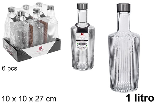 [123164] Bouteille d'eau en verre Milan avec couvercle en acier 1 litre