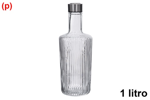 [123164] Garrafa de água de vidro Milan com tampa de aço 1 litro