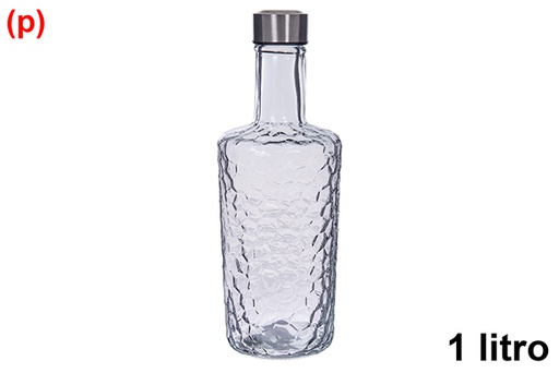 [123165] New York glass water bottle with steel lid, 1 liter