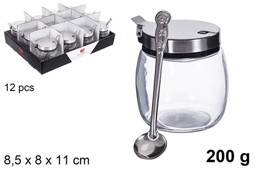 [123172] Glass and steel sugar bowl 200 grams