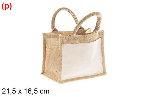 [123186] Bolso yute y algodón natural con bolsillo frontal 21.5x16.5cm