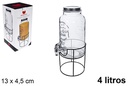 Bote cristal dispensador bebidas con grifo y soporte 4 litros