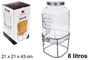 Bote cristal dispensador bebidas con grifo y soporte 8 litros