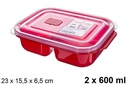 Fiambrera plástico rectangular 2x600ml