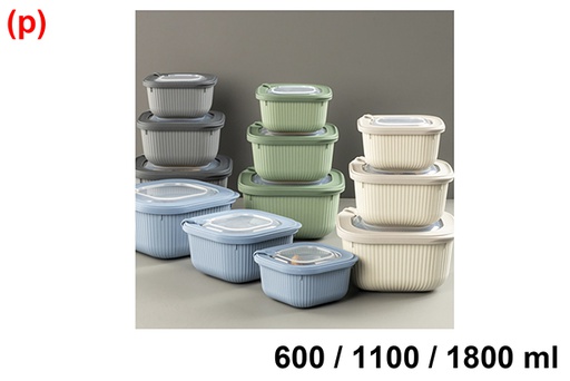 [123264] Confezione da 3 contenitori quadrati in plastica per il pranzo da 600/1100/1800 ml