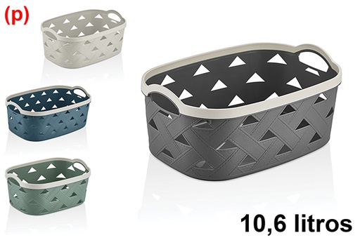 [123268] Rectangular plastic basket with leather design, 10.6 liters