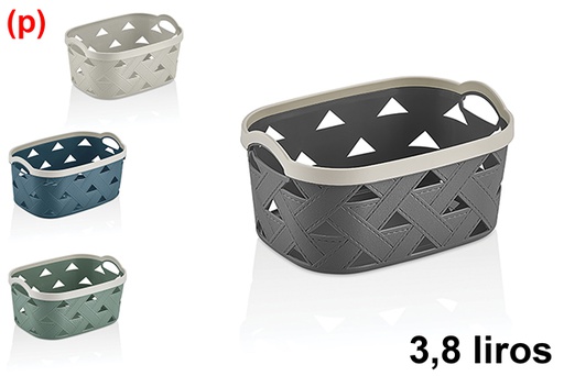 [123269] Rectangular plastic basket with leather design, 3.8lt