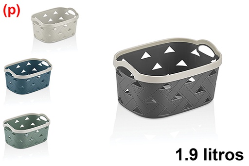 [123270] Rectangular plastic basket with leather design, 1.9lt