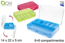 Caja plastico organizadora con doble cara 6+6 compartimentos colores surtidos