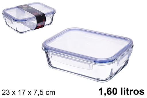 [123339] Boîte à lunch rectangulaire en verre avec couvercle hermétique 1,60 litre